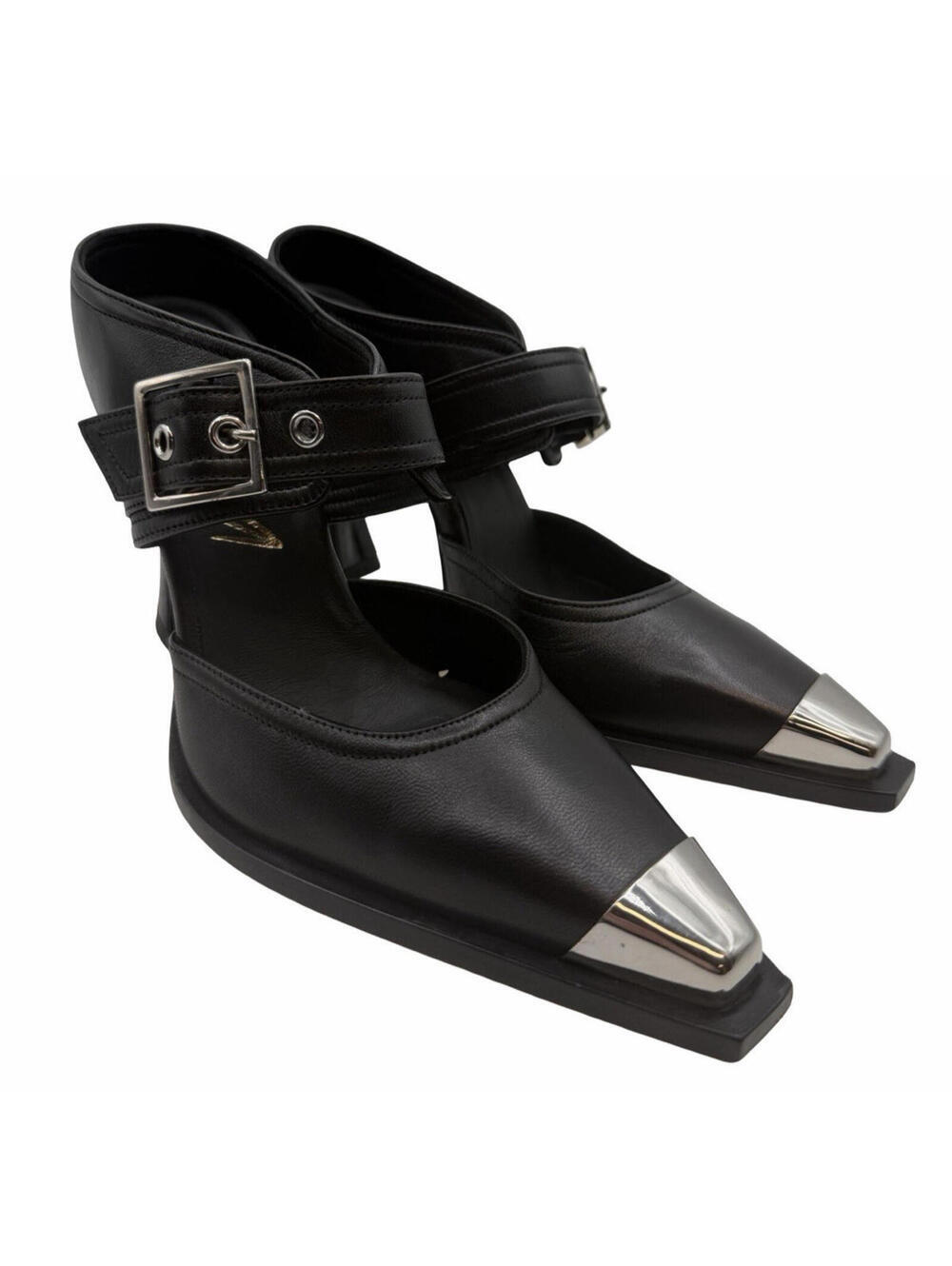 Mimosa Zoya Leather Mule Silver Buckle Toe Cap Size EU 37 | US 7